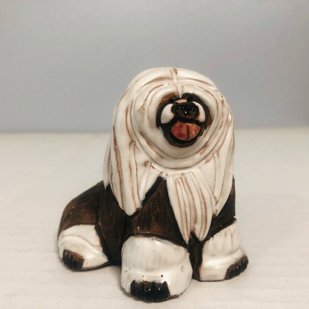 Casals Peruvian‎ pottery clay sheepdog figure 2.75" dark brown and white. HTF